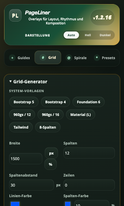 PageLiner popup grid generator
