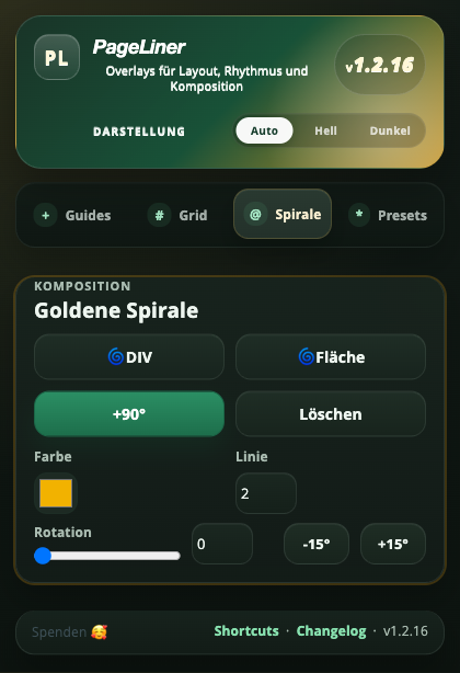 PageLiner popup golden spiral